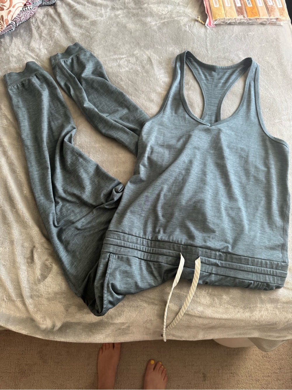 Vuori Racerback Drawstring Romper in Slate Teal - Picture 2 of 2